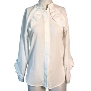 CHINSTUDIO WHITE RUFFLE LONG SLEEVE BUTTON UP